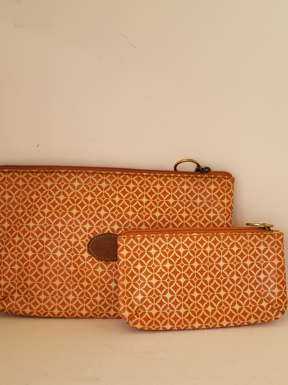 Fossil Orange Retro Geometric Zip Cosmetic Pouch Set/2